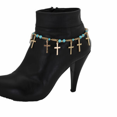 Women gold metal boot chain bracelet shoe cross charm anklet adjustable size