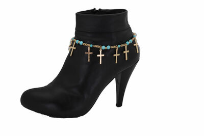 Women Gold Metal Boot Chain Bracelet Shoe Cross Charm Anklet Adjustable Size