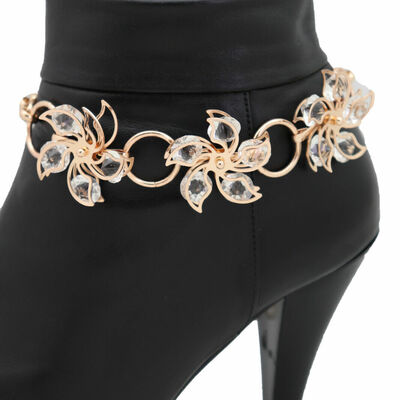 Women gold metal chain boot bracelet shoe bling flower anklet holidays party