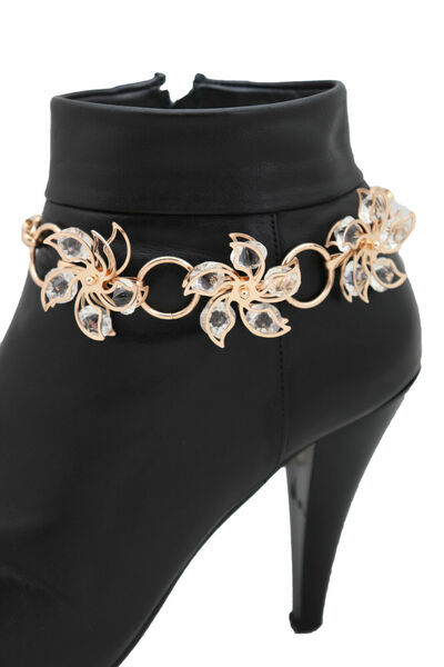 Women Gold Metal Chain Boot Bracelet Shoe Bling Flower Anklet Holidays Party