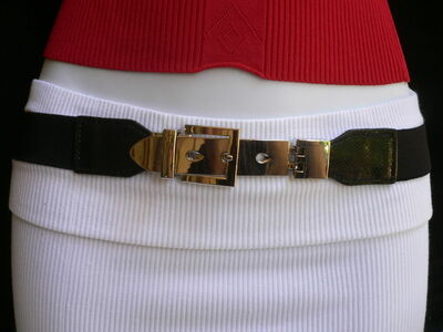 Women Belt Elastic Skinny Hip High Waist Black Long Silver Buckle S M Classy Fun