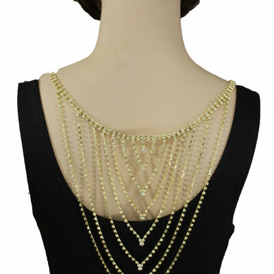 Women long open back necklace gold metal fashion jewelry wedding silver drop