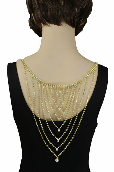 Women Long Open Back Necklace Gold Metal Fashion Jewelry Wedding Silver Drop