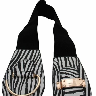 Women belt gold hook buckle safari black white zebra elastic plus size xl xxl