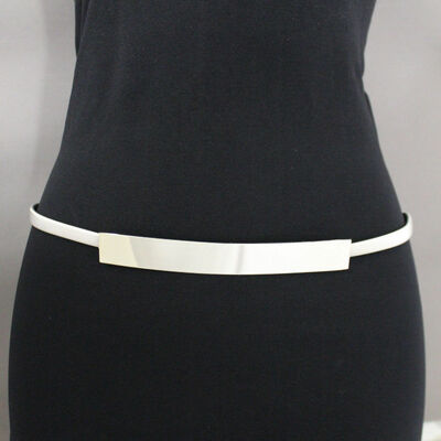 Women belt hip high waist elastic silver metal long plate buckle fashion s m