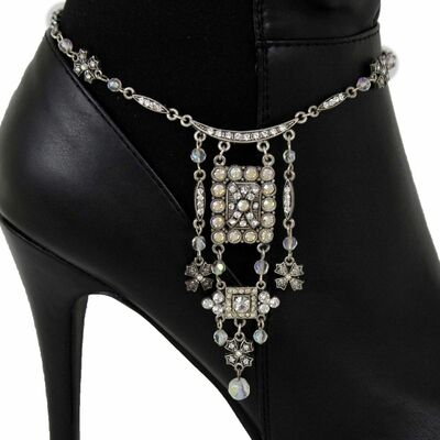 Women western boot bracelet silver metal chain shoe ethnic cross star charms
