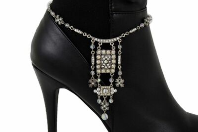 Women Western Boot Bracelet Silver Metal Chain Shoe Ethnic Cross Star Charms