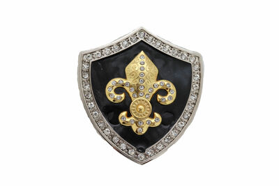 Men Belt Buckle Silver Metal Cowboy Western Gold Fleur De Lys Lily French