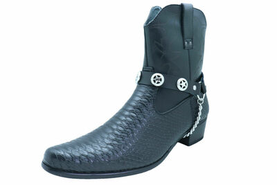 Men Biker Silver Chain Black Western Boot Straps Texas Lone Star Charms 2 Bands
