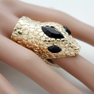 Women big fashion jewelry statement goldr metal ring bling snake head hip hop