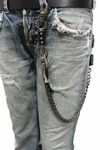 Men Black Metal Heavy Duty Wallet Chain Biker Jean Long Horn Key Holder Clasp