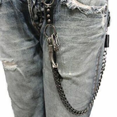 Men black metal strong strand wallet chain biker jean long horn key holder clasp