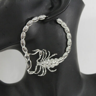 Women big hoop silver metal large fashion earrings scorpion hook beads bling