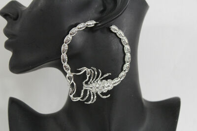 Women Big Hoop Silver Metal Large Fashion Earrings Scorpion Hook Beads Bling