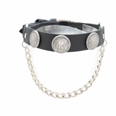 Men boot black faux leather 2 straps biker american eagle silver coins charms