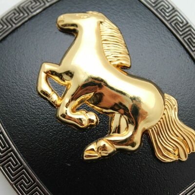 Men casual fashionwestern belt buckle silver metal square gold rodeo horse black