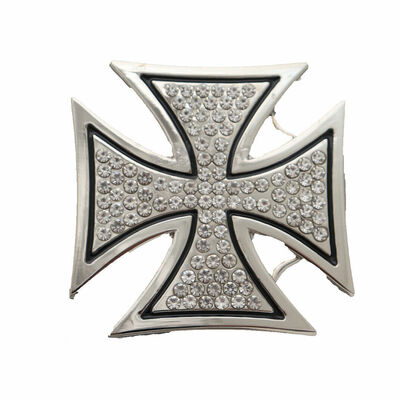 Men fashion belt buckle silver metal western cross religious biker trucker iron