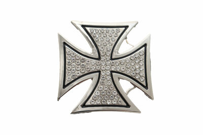Men Fashion Belt Buckle Silver Metal Western Cross Religious Biker Trucker Iron