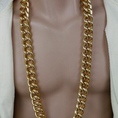 Men gold extra long metal thick chain chunky links fashion jewelry necklace sexy