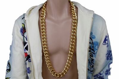 Men Long Metal Chain Chunky Thick Link Biker Fashion Jewelry Necklace Gold Color