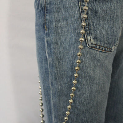 Men long silver metal ball charms wallet chain keychain biker jean trucker pants