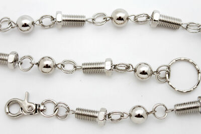 Men Long Silver Metal Wallet Chains Motorcycle Rider Chunky Strand Balls Screws