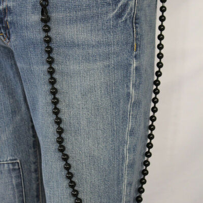Men long strand black color metal balls wallet chain strong biker jeans trucker 