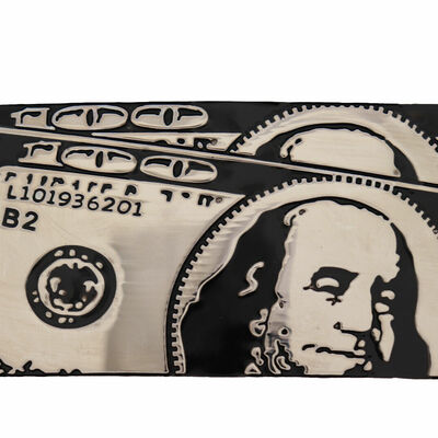 Men silver metal belt buckle hip hop street fashion club 100$ bill money hood