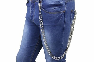 Men Silver Metal Extra Long Wallet Chain Link Strong Links Biker Jeans Trucker