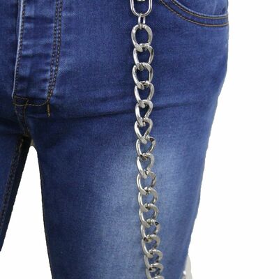 Men silver metal extra long wallet key chain links strong biker trucker rocker