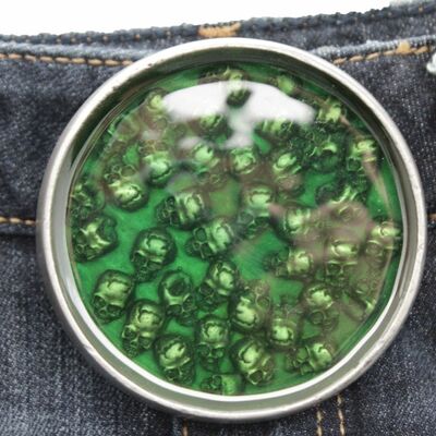 Men silver metal halloween biker belt buckle skeleton skulls gothic punk green
