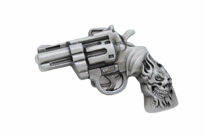 Men Silver Metal Western Fashion Sturdy Belt Buckle Revolver Gun Skull Gngster