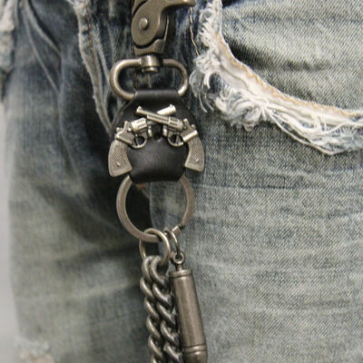 Men silver strong metal 2 strands wallet chain keychain bullet charm jeans biker