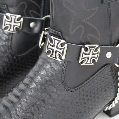 Men western boot silver metal chain pair strap bracelets cross charm motorcycle