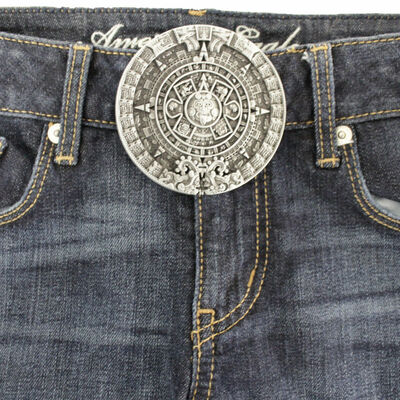 Men women belt buckle silver color metal western fashion aztec calendar mayan