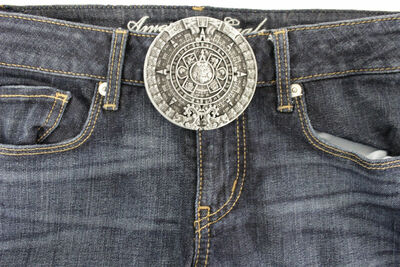 Men Women Belt Buckle Silver Color Metal Western Fashion Aztec Calendar Mayan