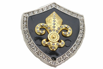 Men Women Belt Buckle Silver Metal Big Size Gold Fleur De Lys Lily French Shape