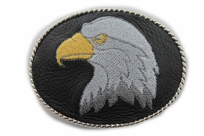 Men Women Belt Buckle Silver Metal Casual Fashion Black Leather American Eagle