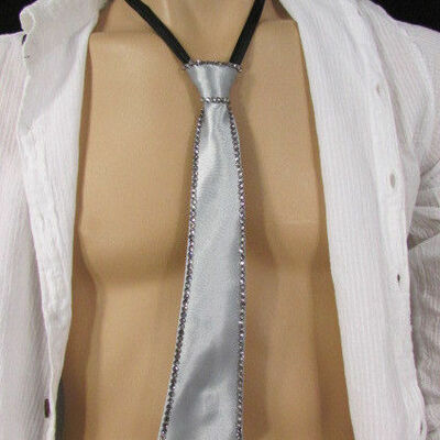Men women fashion silk fabric tuxedo costume narrow neck tie silver blue white