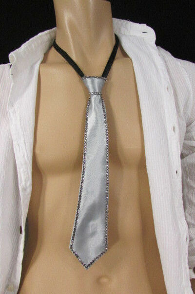 Men Women Fashion Silk Fabric Tuxedo Costume Narrow Neck Tie Silver Blue White