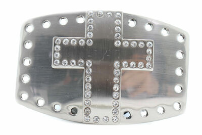 Men Women Silver Metal Rocker Gothic Fashion Buckle Cross Bling Religious Church