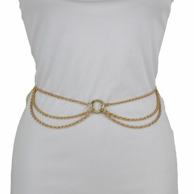 New women hot gold metal side waves fashion belt high waist hip size xs s m