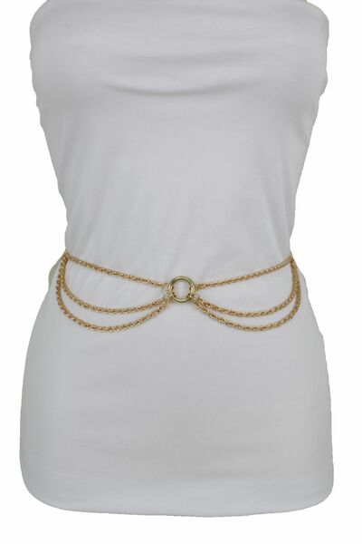 New Women Hot Gold Metal Side Waves Fashion Belt High Waist Hip Size XS S M