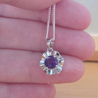 Sterling Silver Amethyst Gemstone Flower Pendant & Chain/Amethyst Necklace/Amethyst Jewellery/AmethystJewelry/February Birthstone/UK - Thumbnail 2