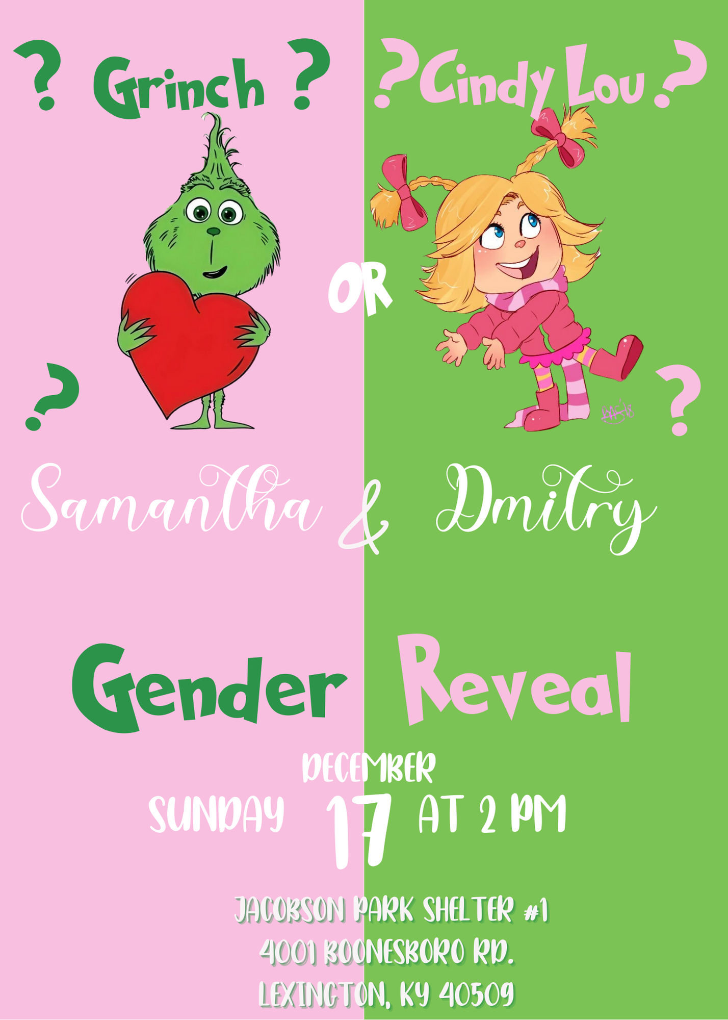 Whimsical Grinch Gender Reveal Invitation Cindy Lou Baby Shower