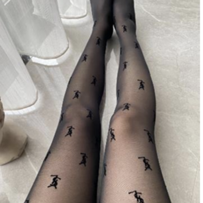 Monogram luxury print tights - black