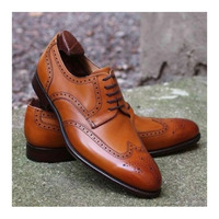 New Custom Made Shoes Handcrafted Shoes Goodyear Welted Handstiched Shoes Handmade Brown Premium Leather Wingtip Oxford Fashion Dress Shoes - Thumbnail 1