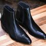 Men's Burgundy Python Skin Texture Leather Boot, Handmade Whole Cut Side Zipper Ankle High Boot-3