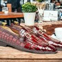 Men's Brown Alligator Skin Texture Leather Moccasin, Handmade Apron Toe Horse Bit Leather Loafers -1