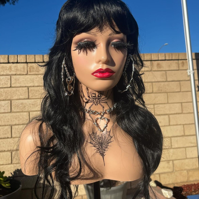 Mullet synthetic black wig